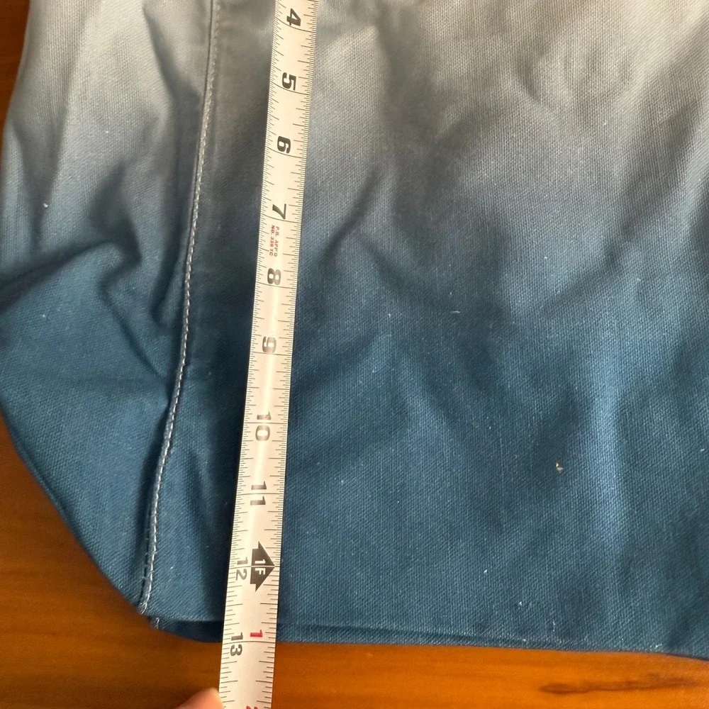 Athleta Ombre Tote Bag Teal Blue‎ White Canvas Beach Travel Everyday Carryall